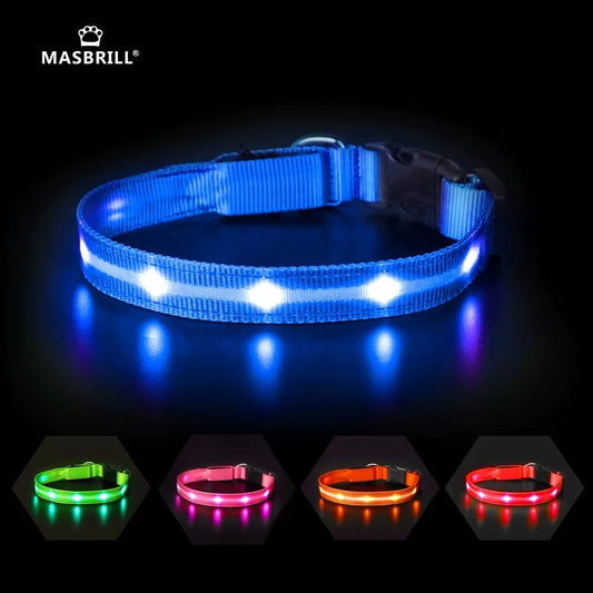 LED Dog Collar, Glowing Night Walking Light Dog Collar, Waterproof and USB Rechargeable for Small Medium Large Dogs Flashing Collar