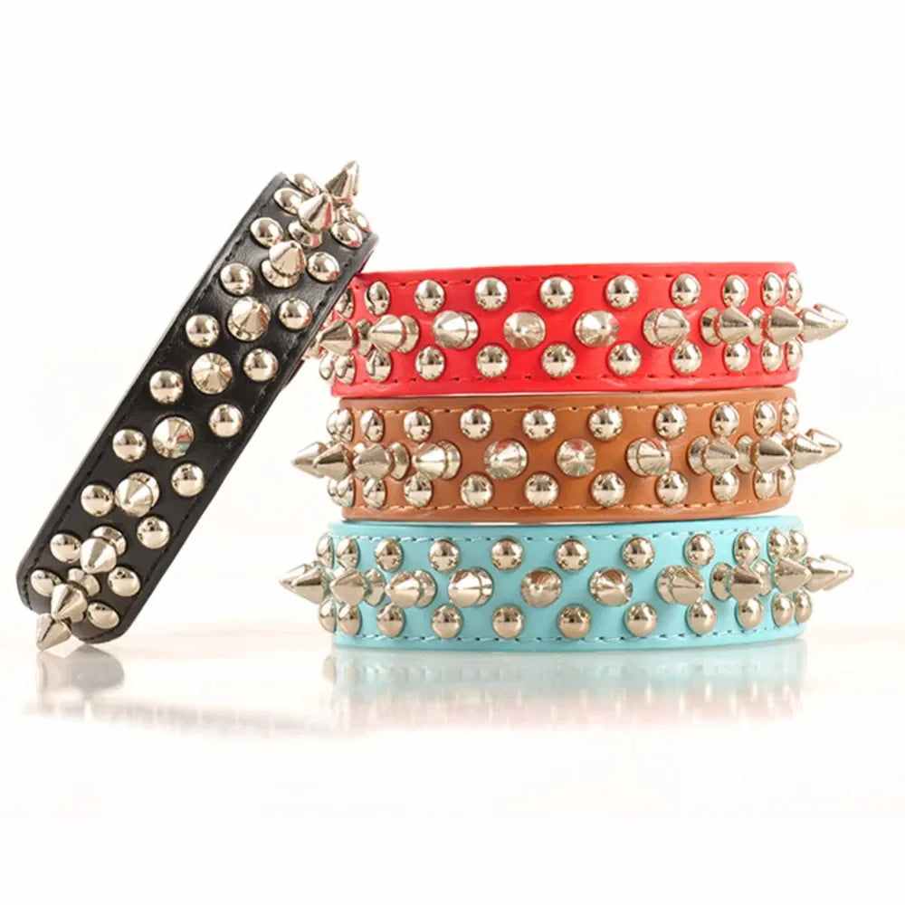 Spiked Studded Leather Dog Collar Rivets Pet Small Large Cat Pit Bull Adjustable