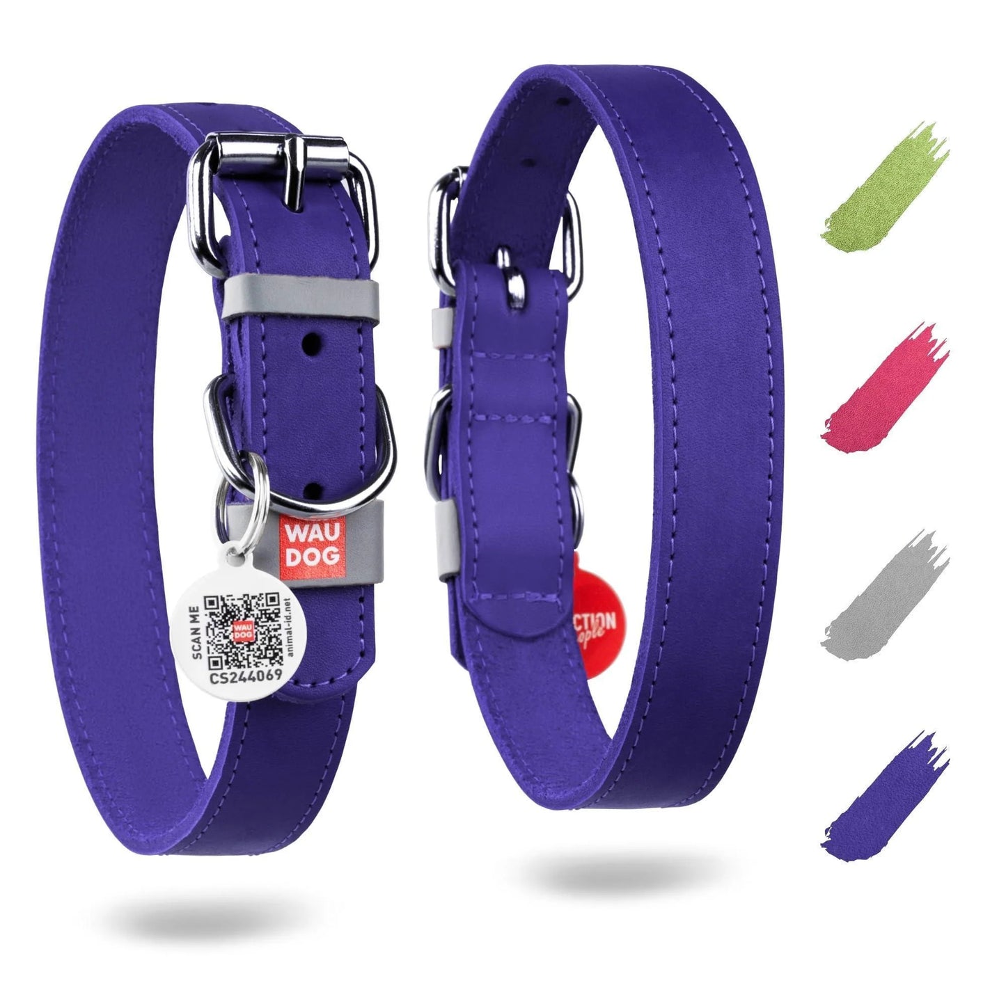 Purple Long Lasting Leather Dog Collar for Large Dogs 1520 in Neck X 1 In