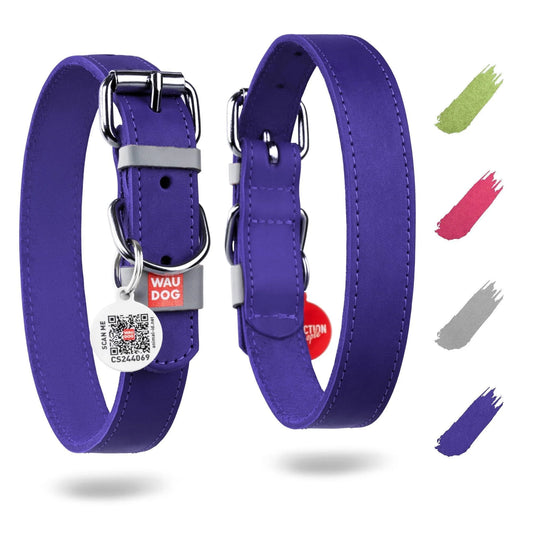 Purple Long Lasting Leather Dog Collar for Large Dogs 1520 in Neck X 1 In